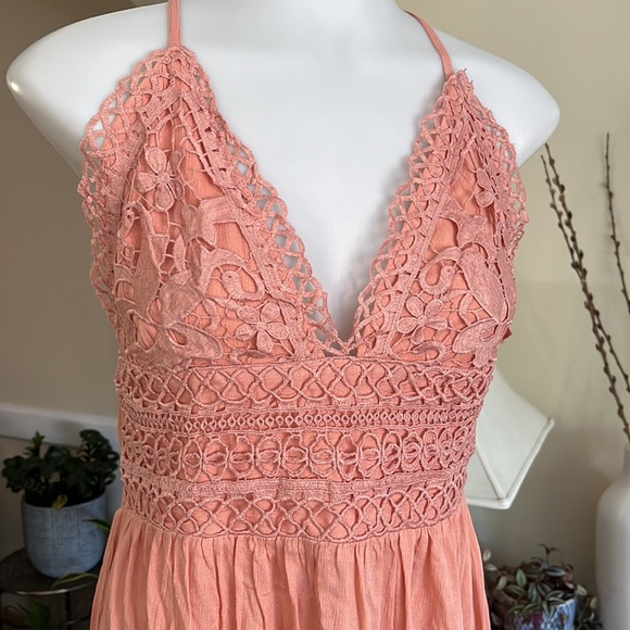 💖💃🏻Rebellion Again Summer Peach Crochet Strapped Long Dress- Women-L- NWT - Picture 3 of 16